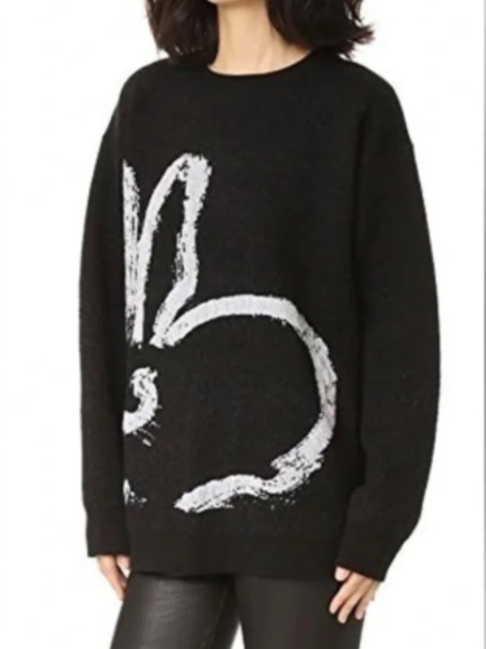GREY JASON WU Intarsia Wool Blend Bunny Sweater Size Medium
